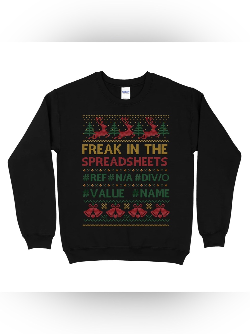 TB4A Black "Freak in the Spreadsheets" Graphic Crewneck Ugly Christmas Sweater